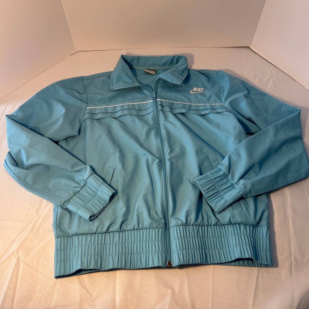 Vintage Nike‎ Sportswear Track Jacket Full Zip Light Blue White Stripe Womens L